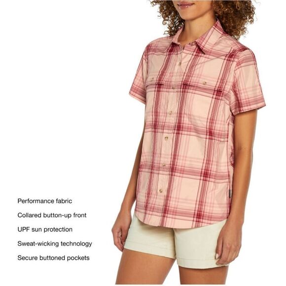 NEW Eddie Bauer Adventure Shirt Women’s Large Short Sleeve Pink White Plaid NWT - Picture 4 of 15